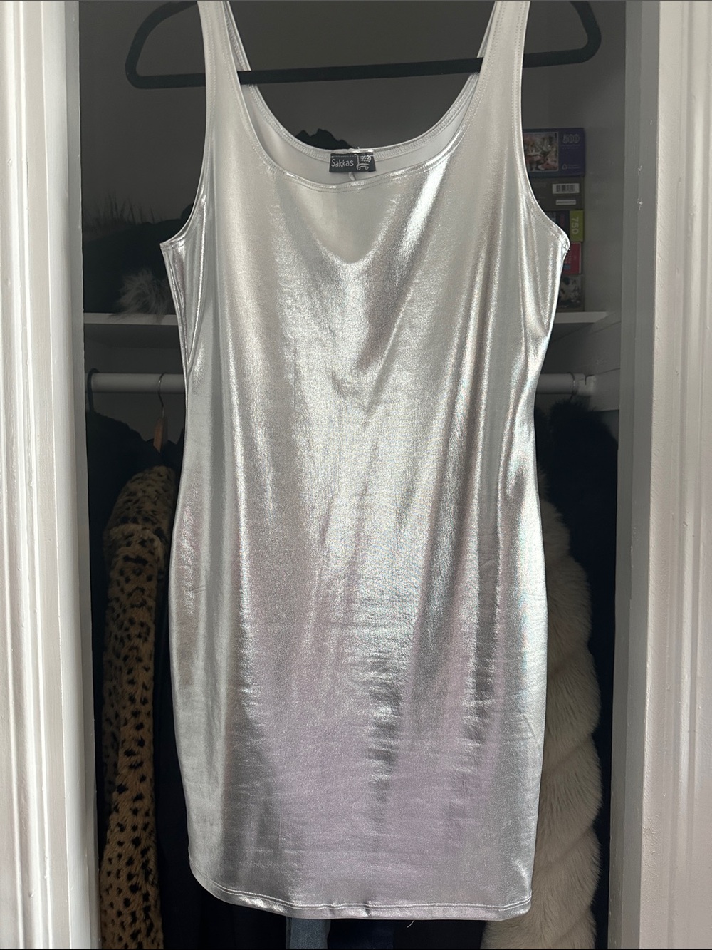 Sakkas Metallic Silver Tank Mini Dress